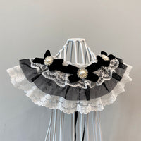 Cat bib collar with drool towel and bow tie, front view