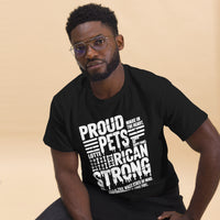 Proud pet parent graphic featuring a pet, printed on a black t-shirt, front view