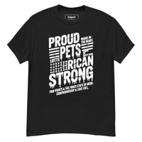 Proud pet parent graphic featuring a pet, printed on a black t-shirt, front view