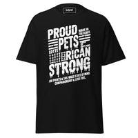 Proud pet parent graphic featuring a pet, printed on a black t-shirt, front view