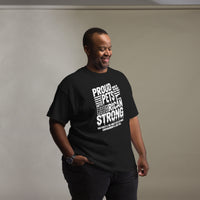 Proud pet parent graphic featuring a pet, printed on a black t-shirt, front view