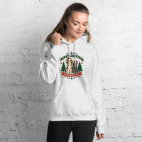 Heavy blend hoodie showing merry christmas from our pack to yours dog and cat graphic, Ash, front view