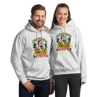 Heavy blend hoodie showing merry christmas ya filthy cat graphic, Ash, front view