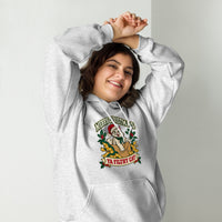 Heavy blend hoodie showing merry christmas ya filthy cat graphic, Ash, front view
