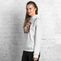 Heavy blend hoodie showing dachshund reindeer christmas deer friend graphic, Ash, left front view