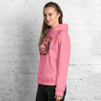 Heavy blend hoodie showing dachshund reindeer christmas deer friend graphic, Azalea, left front view