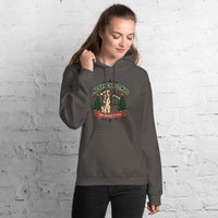 Heavy blend hoodie showing merry christmas from our pack to yours dog and cat graphic, Charcoal, front view