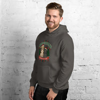 Heavy blend hoodie showing merry christmas from our pack to yours dog and cat graphic, Charcoal, left front view