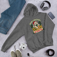 Heavy blend hoodie showing merry christmas ya filthy cat graphic, Graphite Heather, front view