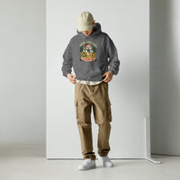 Heavy blend hoodie showing merry christmas ya filthy cat graphic, Graphite Heather, front view