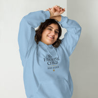 My favorite child has 4 legs hoodie graphic featuring a pet, printed on a light blue hoodie, front view