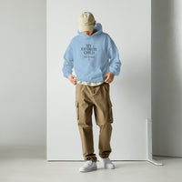 My favorite child has 4 legs hoodie graphic featuring a pet, printed on a light blue hoodie, front view