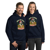 Heavy blend hoodie showing merry christmas ya filthy cat graphic, Navy, front view