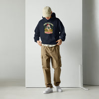 Heavy blend hoodie showing merry christmas ya filthy cat graphic, Navy, front view