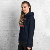 Heavy blend hoodie showing dachshund reindeer christmas deer friend graphic, Navy, left front view