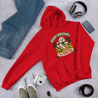 Heavy blend hoodie showing merry christmas ya filthy cat graphic, Red, front view