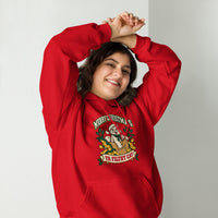 Heavy blend hoodie showing merry christmas ya filthy cat graphic, Red, front view