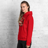Heavy blend hoodie showing dachshund reindeer christmas deer friend graphic, Red, left front view
