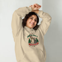 Heavy blend hoodie showing merry christmas from our pack to yours dog and cat graphic, Sand, front view