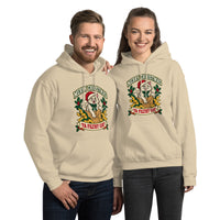 Heavy blend hoodie showing merry christmas ya filthy cat graphic, Sand, front view