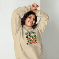 Heavy blend hoodie showing merry christmas ya filthy cat graphic, Sand, front view