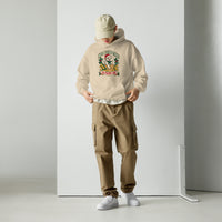Heavy blend hoodie showing merry christmas ya filthy cat graphic, Sand, front view