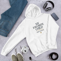 My favorite child has 4 legs hoodie graphic featuring a pet, printed on a white hoodie, front view