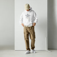 My favorite child has 4 legs hoodie graphic featuring a pet, printed on a white hoodie, front view