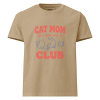 Cat mom oversized graphic featuring a cat, printed on an oversized light t-shirt, front view