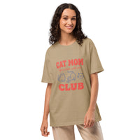 Cat mom oversized graphic featuring a cat, printed on an oversized light t-shirt, front view
