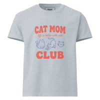 Cat mom oversized graphic featuring a cat, printed on an oversized light t-shirt, front view