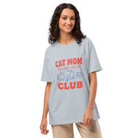 Cat mom oversized graphic featuring a cat, printed on an oversized light t-shirt, front view