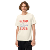 Cat mom oversized graphic featuring a cat, printed on an oversized white t-shirt, front view