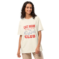 Cat mom oversized graphic featuring a cat, printed on an oversized white t-shirt, front view