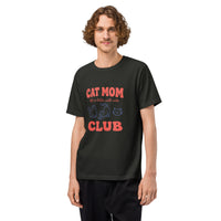Cat mom oversized graphic featuring a cat, printed on an oversized black t-shirt, front view
