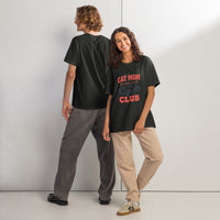 Cat mom oversized graphic featuring a cat, printed on an oversized black t-shirt, front view
