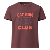 Cat mom oversized graphic featuring a cat, printed on an oversized light t-shirt, front view