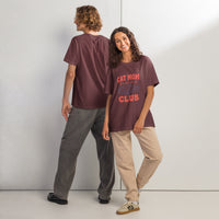 Cat mom oversized graphic featuring a cat, printed on an oversized light t-shirt, front view