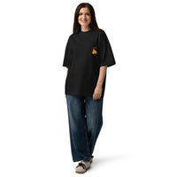 Best friends forever graphic featuring a person and their dog, printed on an oversized black t-shirt, front view