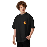 Best friends forever graphic featuring a person and their dog, printed on an oversized black t-shirt, front view