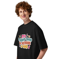 Rescue dog graphic featuring a dog, printed on a black t-shirt, front view