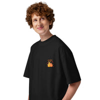 Best friends forever graphic featuring a person and their dog, printed on an oversized black t-shirt, front view