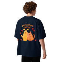 Best friends forever graphic featuring a person and their dog, printed on an oversized navy t-shirt, front view