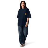 Best friends forever graphic featuring a person and their dog, printed on an oversized navy t-shirt, front view