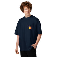 Best friends forever graphic featuring a person and their dog, printed on an oversized navy t-shirt, front view