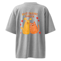 Best friends forever graphic featuring a person and their dog, printed on an oversized heather t-shirt, front view