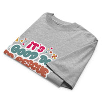 Rescue dog graphic featuring a dog, printed on a heather t-shirt, front view