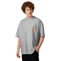 Best friends forever graphic featuring a person and their dog, printed on an oversized heather t-shirt, front view