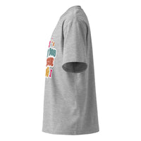 Rescue dog graphic featuring a dog, printed on a heather t-shirt, front view
