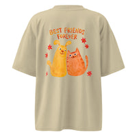 Best friends forever graphic featuring a person and their dog, printed on an oversized light t-shirt, front view
